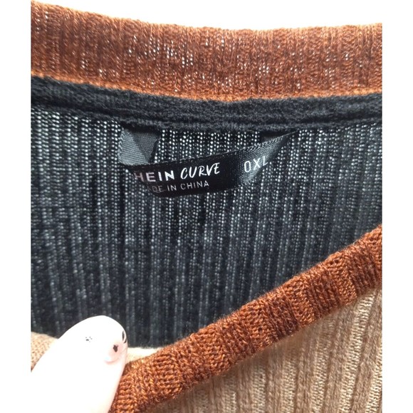 Tri Colorblock Long Sleeve Shift Dress 0XL Tan Brown Black Ribbed - Picture 2 of 6